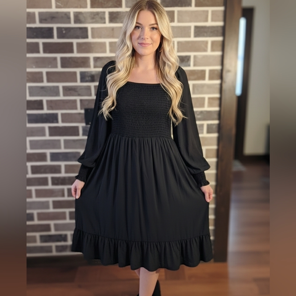 🔥 2 For $20 -  Black Dress With Shirring Bodice